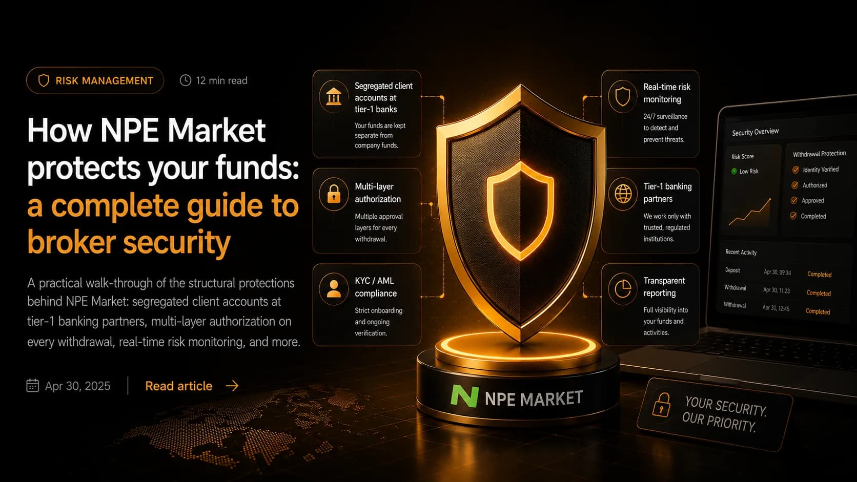 Fintech security illustration — NPE Market client fund protection