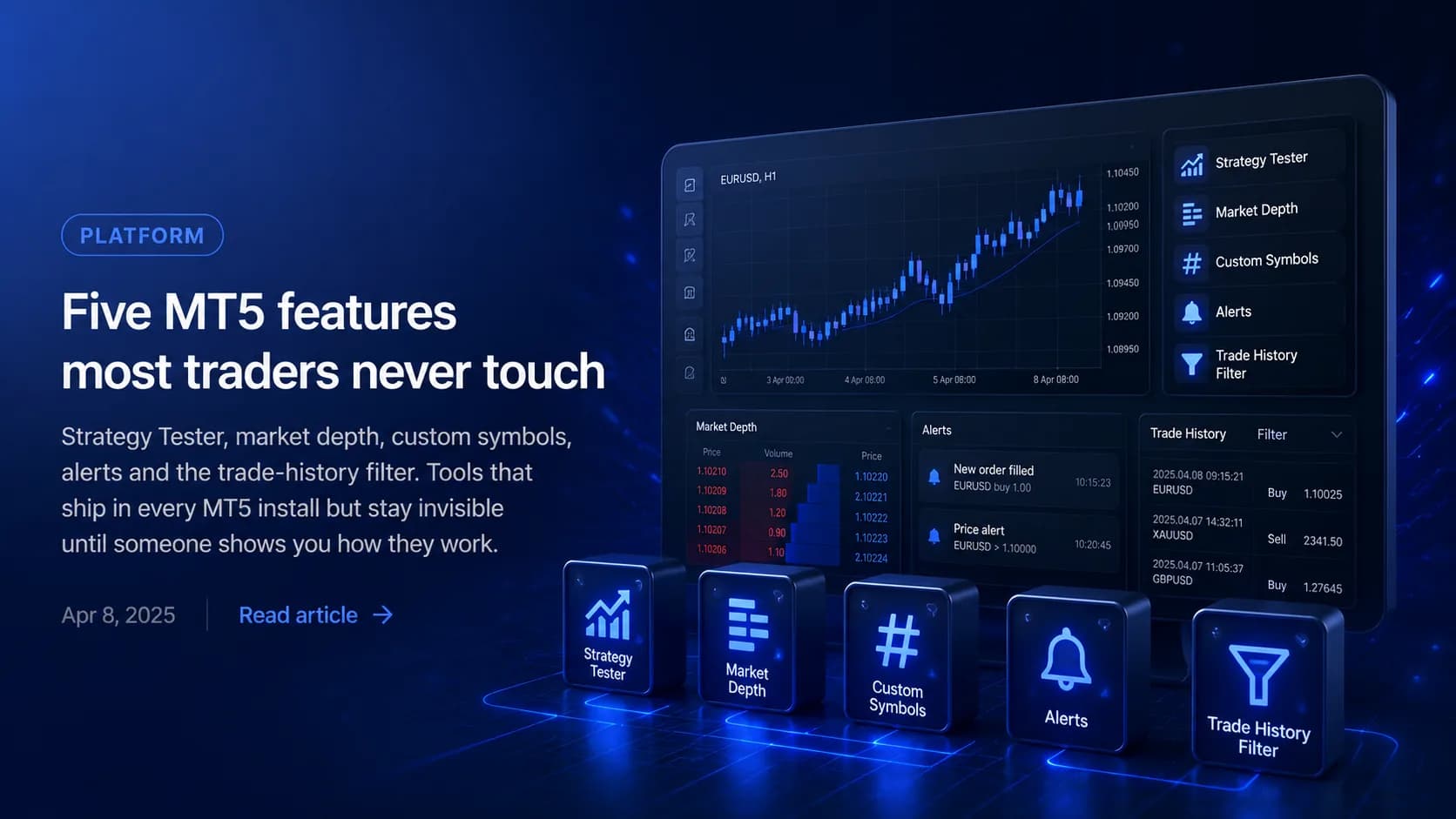 Futuristic MT5 features dashboard illustration