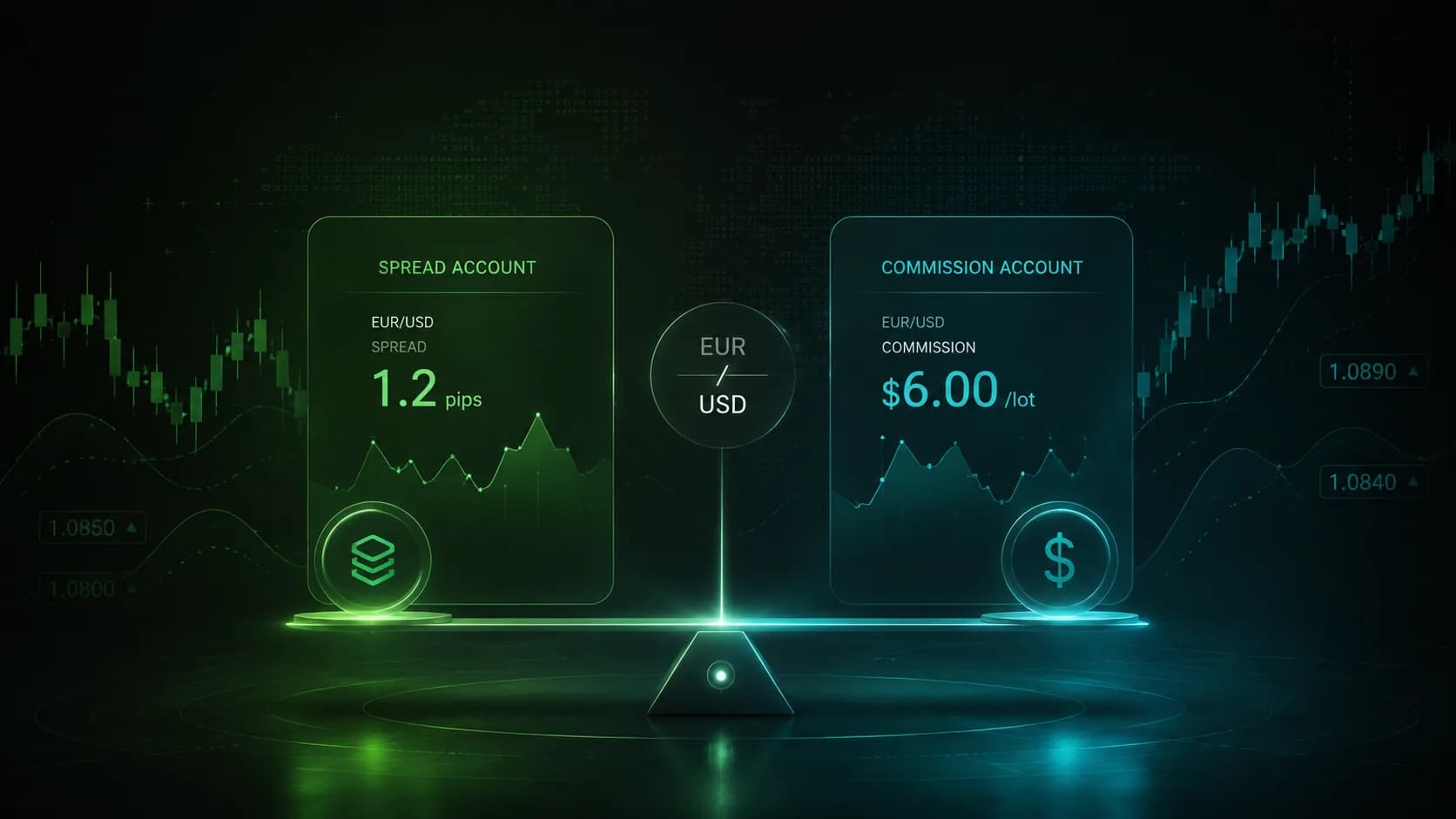 Fintech dashboard comparing Standard and ECN account balances